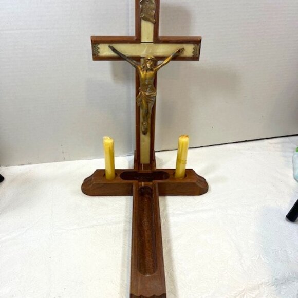 VTG Last Rites Divinity Sick Call Catholic Hanging Table Crucifix Wooden 10"x16" - Picture 1 of 16